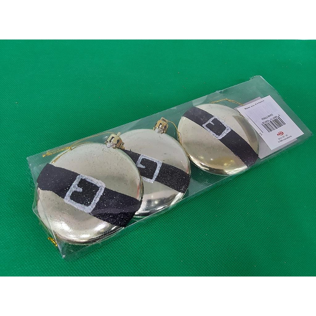 Snow White Set of 3 Santa Belt Tree Trim Gold