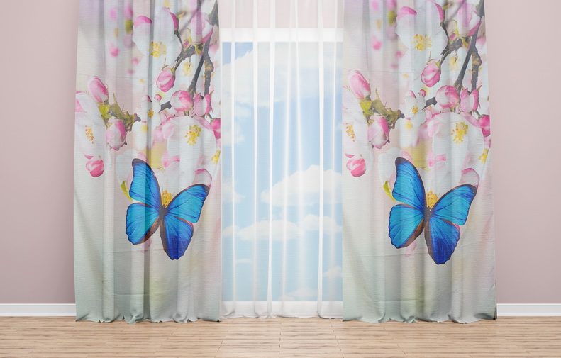OYO Home SL FPR 23A New 240cm Morpho Butterfly on Bloom Tree Curtains 280cm