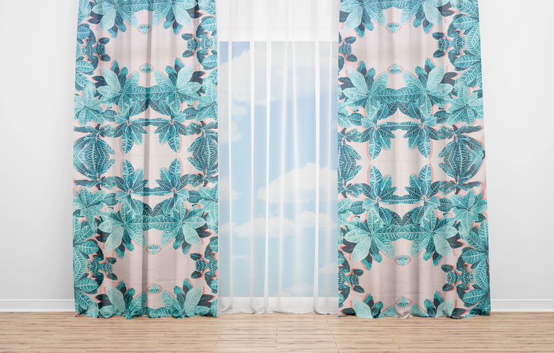 OYO Home SL FPR 68A New 240cm Leaves with Pink Background Curtains 280cm