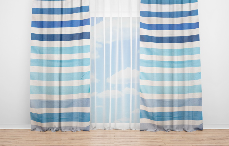 OYO Home SL FPR 7A New 240cm Blue White Stripes Horizontal Curtains 280cm