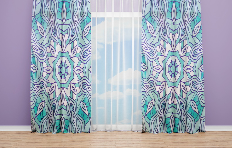 OYO Home SL FPR 8A New 240cm Mandala Light Blue Green Curtains 280cm