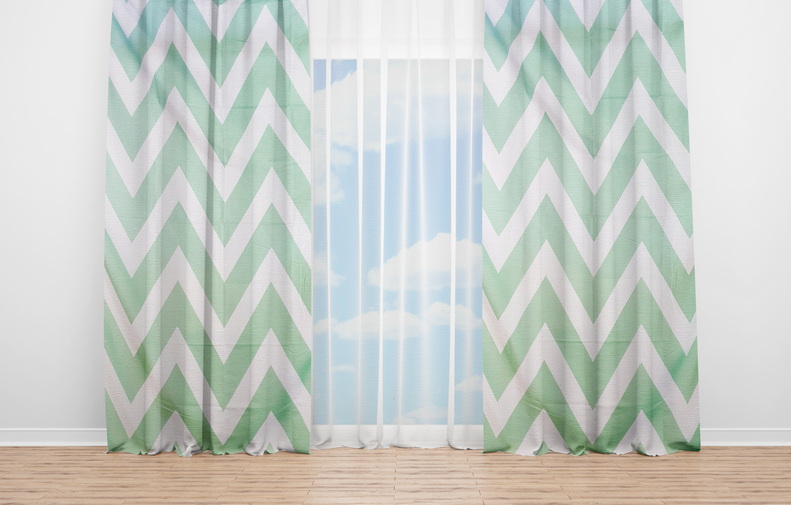 OYO Home SL FPR 9A New 240cm ZIG ZAG Light Green and White Curtains 280cm