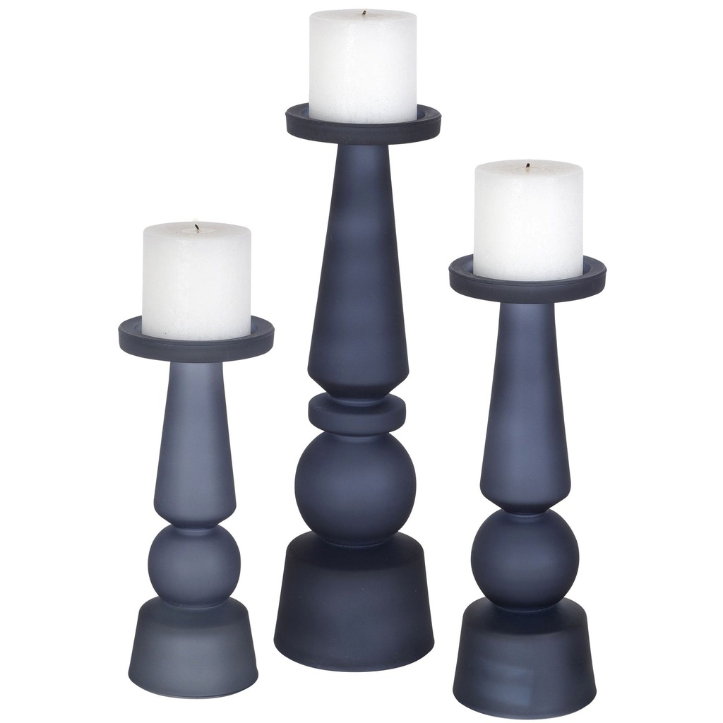 Blue and Clear Candle Holders Set of 2
