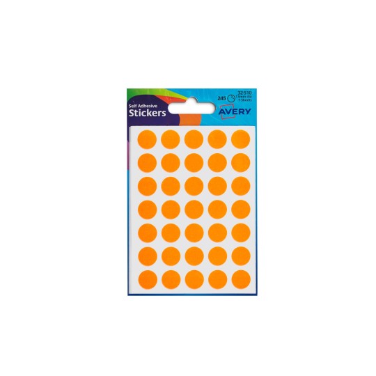 Avery Stickers 32 510 Orange Phosphoric 13Mm 245 Dots