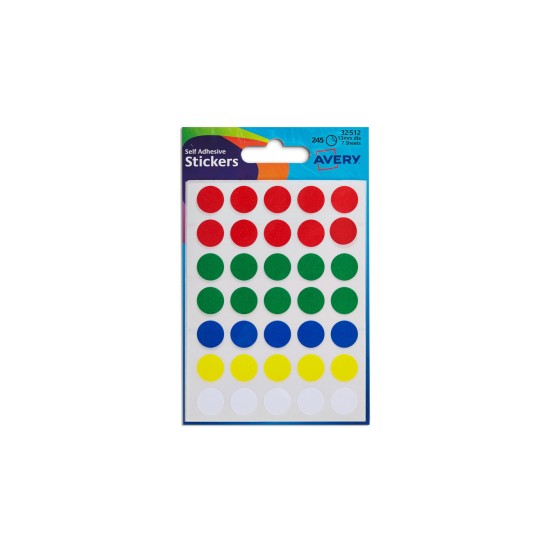 Avery Stickers 32 512 Round Assorted Colours 13Mm 245 Dots