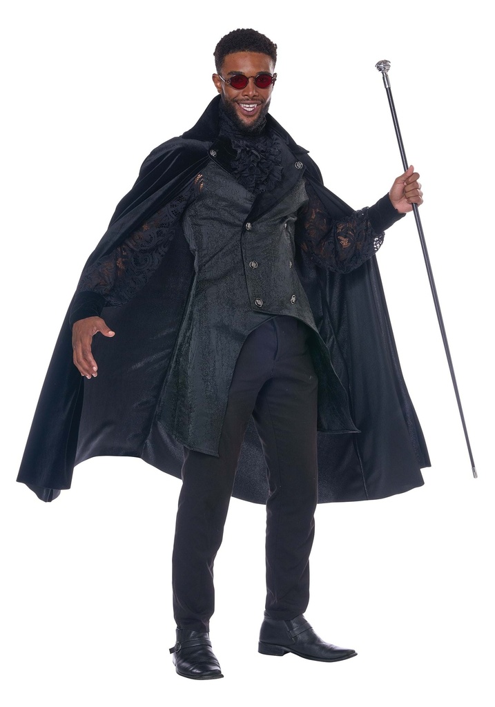 Carnival Costume Dracula Vest Pants Cap Medallion Teeth Large