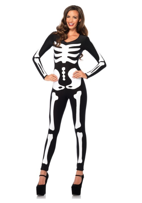 Carnival Costume Skeleton Jumpsuit Hood LXL
