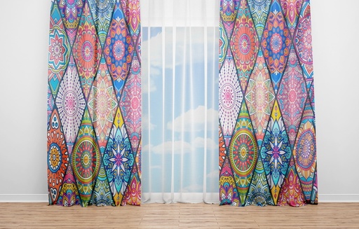 OYO Home SL FPR 17A New 240cm Floral Mandala Patchwork Curtains 280cm
