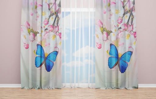 OYO Home SL FPR 23A New 240cm Morpho Butterfly on Bloom Tree Curtains 280cm