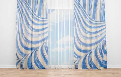 OYO Home SL FPR 55A New 240cm Light Blue White Waves Curtains 280cm