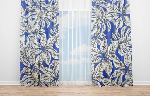 OYO Home SL FPR 59A New 240cm Leaves with Blue BackGround Curtains 280cm