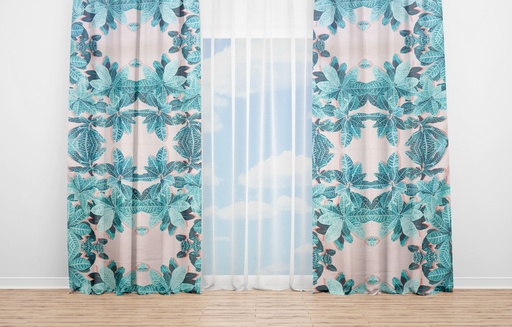 OYO Home SL FPR 68A New 240cm Leaves with Pink Background Curtains 280cm