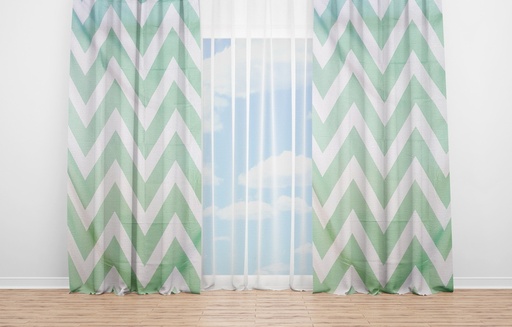 OYO Home SL FPR 9A New 240cm ZIG ZAG Light Green and White Curtains 280cm