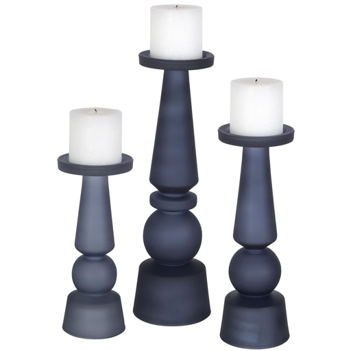 Blue and Clear Candle Holders Set of 2