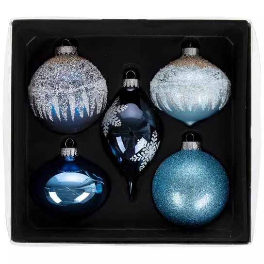 Blue and Grey Christmas Tree Balls Set of 20