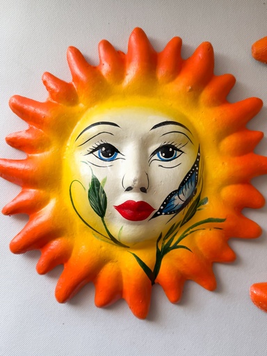 Articiones Handmade Sun and Moon Face Engraved Art Wall Changer Decor Clay