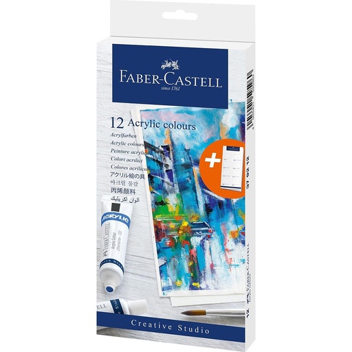 Faber Castell Acrylic Paint 12 Vibrant Colors 20 ml Oz Bottle Set